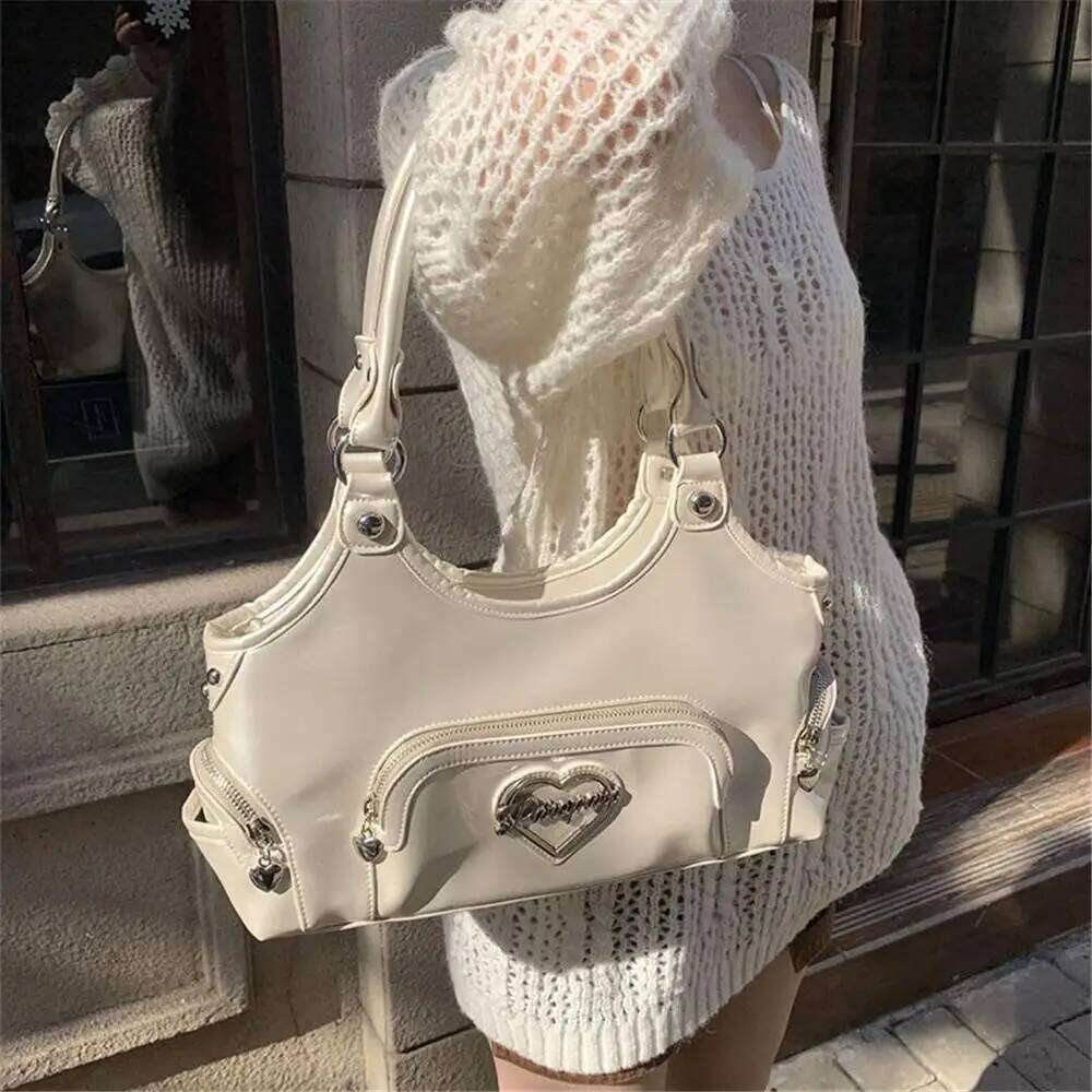 Pearl White Shoulder for Multiple Pockets Women Handbags Underarm American Heavy-Duty Large Capacity Tote Bag XJ260311