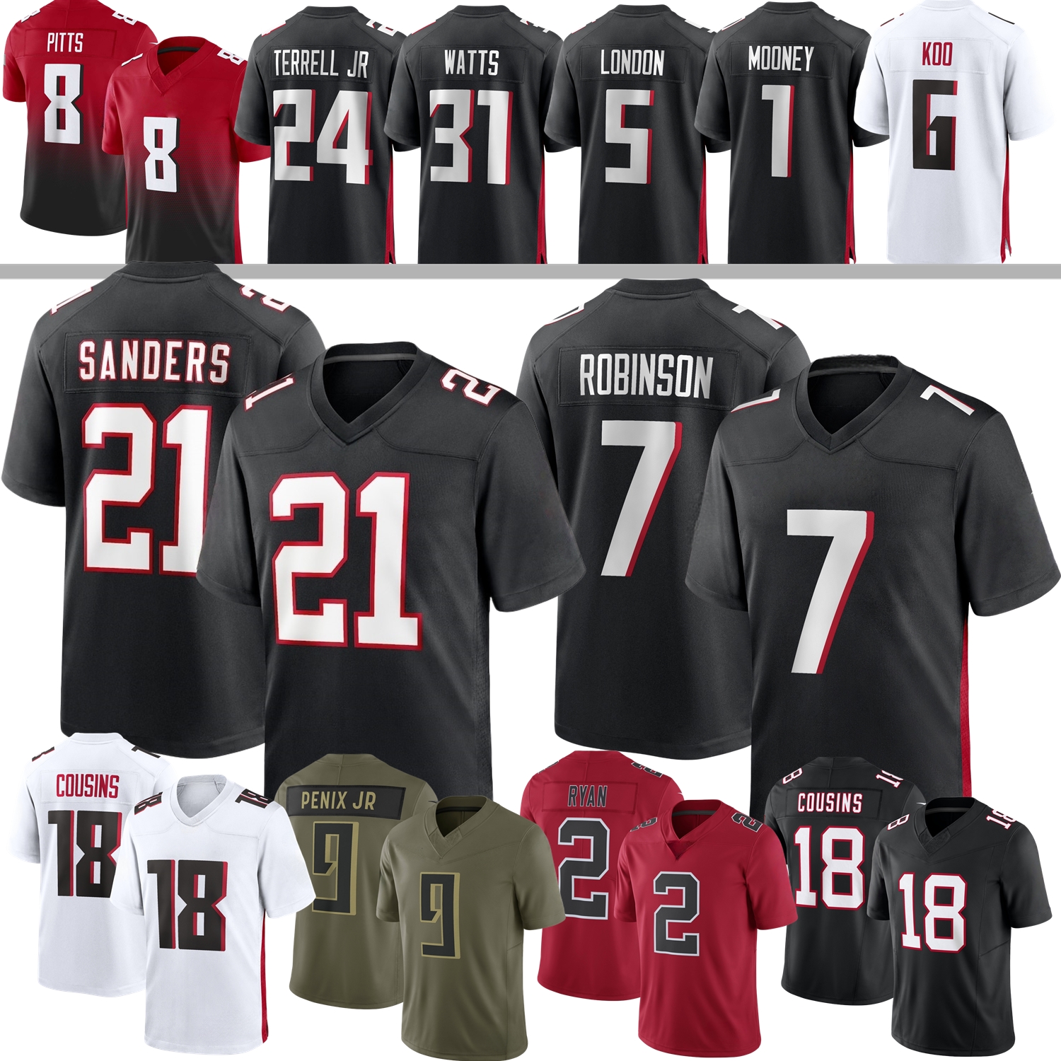 Falconses Jersey Atlanta Deion Sanders Bijan Robinson Kyle Pitts Cousins Leonard Floyd Tua Tagovailoa Jessie Bates Terrell Koo Penix Jr. Trice Allgeier Lindstrom