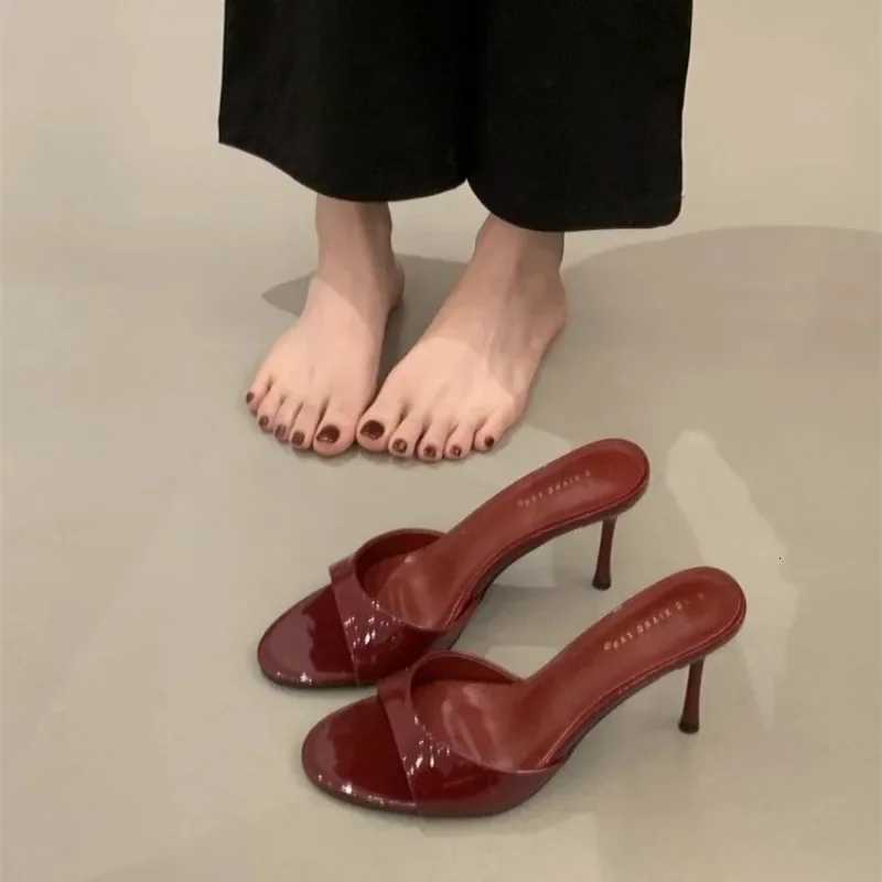 2025 Summer New Women Slipper Fashion Open Toe Slip on Slides Ladies Elegant Thin High Heel Dress Pumps Slides K260311