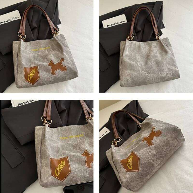 Retro Patchwork Thread Design PU Shoulder Bags for Women Simple Large Capacity Ladies Tote Bag College Style Female Handbags XJ260311