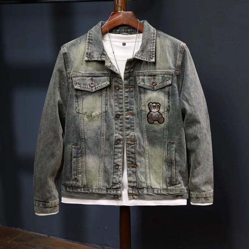 26 high luxury retro cool denim jacket men's autumn workwear casual jacket ins trendy brand embroidery plus size lapel wide top designer jacket p - view 4
