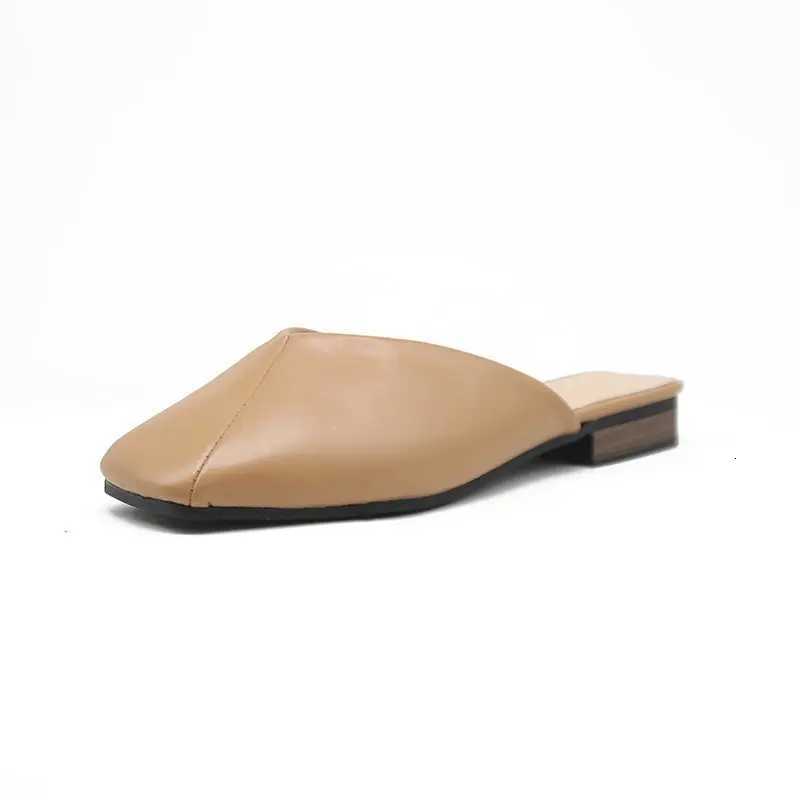Half drag women 2025 new simple square toe grandma shoes casual coarse heel low heel slippers K260311