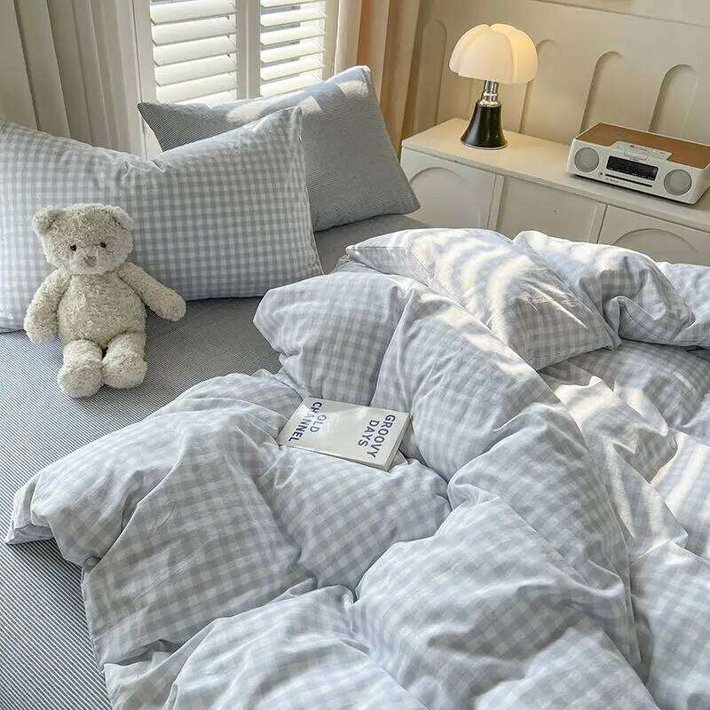 Checkerboard Bedding Set No Comforter Quilt Duvet Cover Pillowcase Flat Sheet Single Queen Size Polyester Bedclothes H260311 - view 5