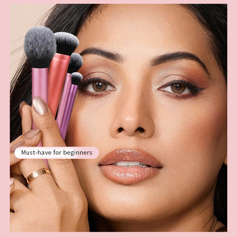 8-piece high-end daily essential makeup brush set, colorful long handles, resin short handles, thick aluminum tubes, soft and skin-friendly synthetic 