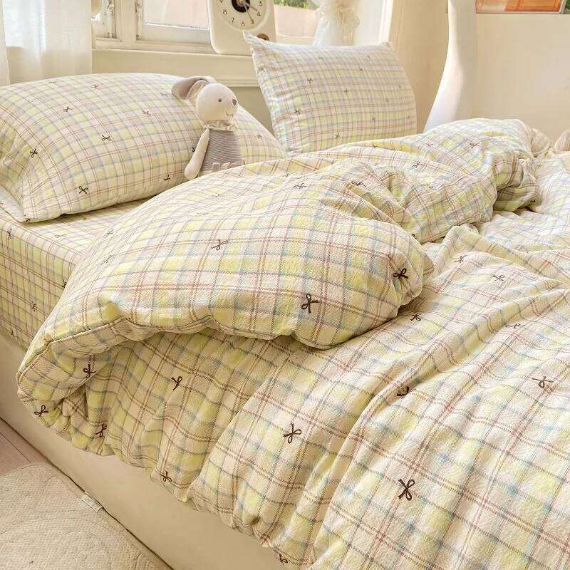 2025 new wrinkled double-layer yarn four-piece set, mattress model, cream wind class A cloud feeling super soft kapok kit H260311