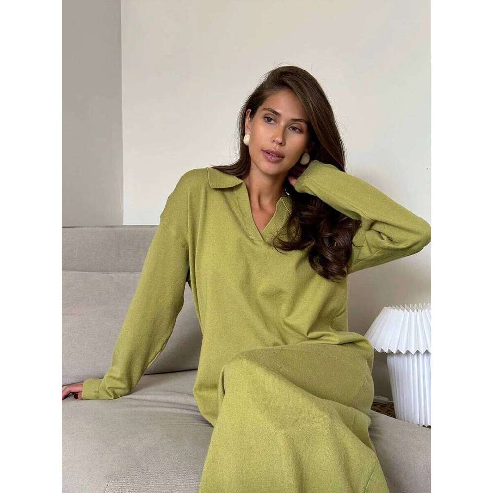 Hirsionsan Long Sleeve Autumn Winter Loose Polo Neck Sweater Dresses Women Soft Elegant Solid Knit Dress Female 2025 New Clothes Z260311