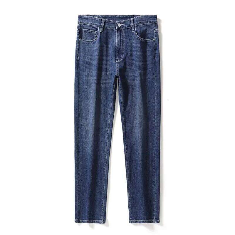 Men's Soft Stretch Straight Jeans Business Casual Slim Fit Wash Denim Pants Korean Fashion Blue Gray Male Brand Trousers Z260225