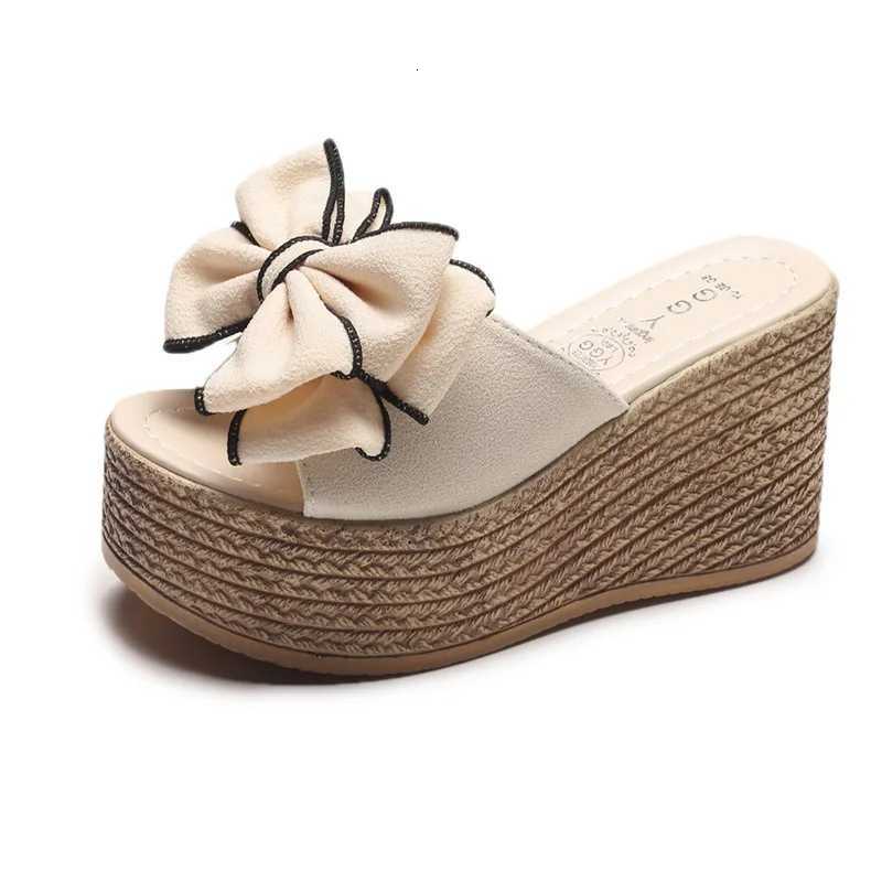 New summer womens wedge heel with bow platform sole plus size beach K260311