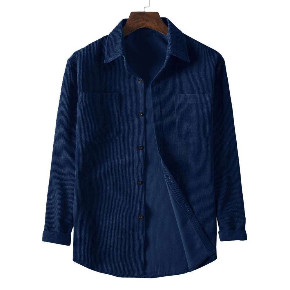 Men's casual long-sleeved corduroy solid color lapel shirt 26Y0311