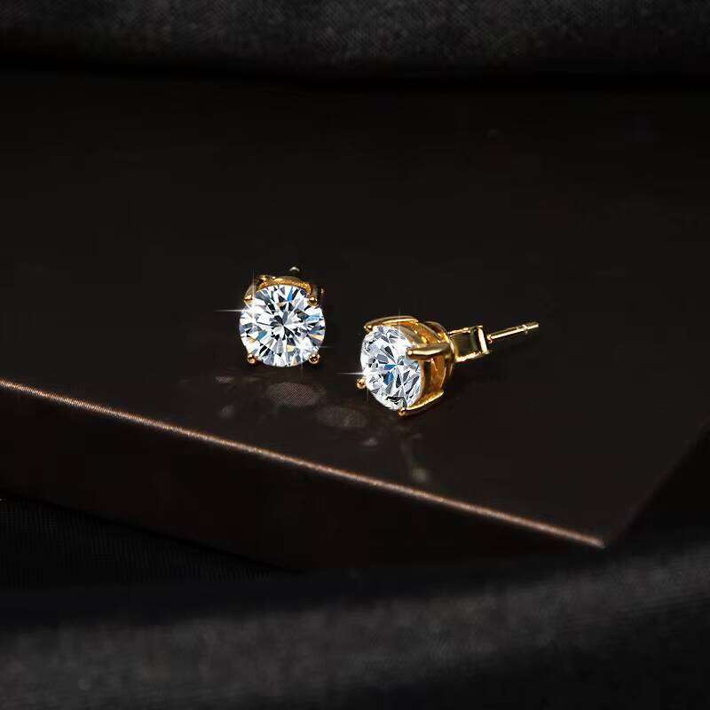 S Pure Sier Gold-Plated Classic Four-Prong 1 Carat VVSD Colored Sulfur Stone Unisex Earrings