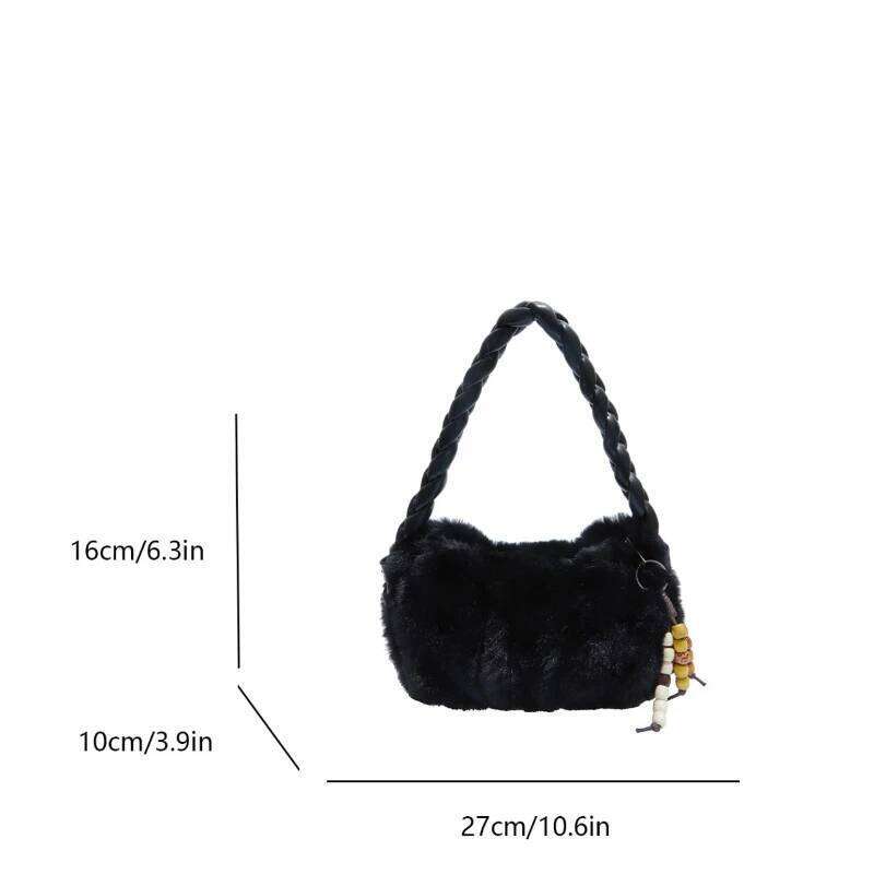 2024 New Furry for Women Fashion Pearl Decor Mini Crossbody Bag Luxury Fluffy Wristlet Tote Handbag Female Gift XJ260311