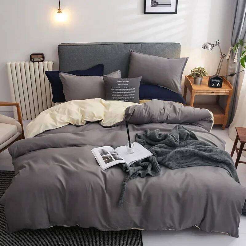 Nordic 3/4Pcs Solid Solor Bedding Set Home Duvet Sheet Quilt Cover AB Side Bedroom Decor Queen King Size H260311 - view 6