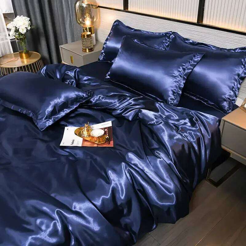 Nordic Satin Silk Bedding Set with Duvet Cover Bed Sheet Pillowcases Solid Single Double Couple Pillow Case Bedsheet H260311