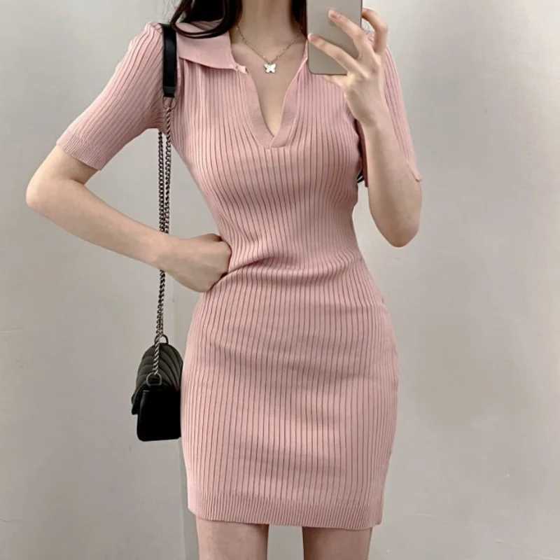 Short Sleeve Dress Women Slim Knitting Female Clothes Summer Streetwear Vacation Casual Soft Sweet Sexy Basic Ulzzang Vestidos M260311