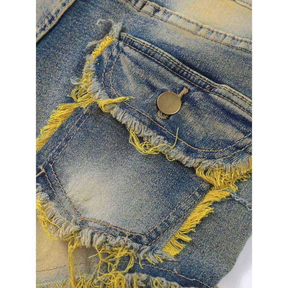 Fashion Ripped Patchwork Men's Jeans Zipper High Waist Slim Pencil Denim Pants 2025 Autumn Male Streetwear Z260225