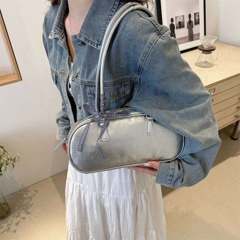 Ribbon Bow Women's Square Shoulder Bag Soft PU Leaher Female Small Underarm Bags Solid Colour Ladies Simple Tote Purse Handbags XJ260311