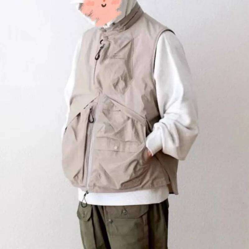 Self Owned Brand Detachable Sleeve Vest Jacket Japanese Retro Multi Pocket Waterproof Coat for Men and Women 26H0311