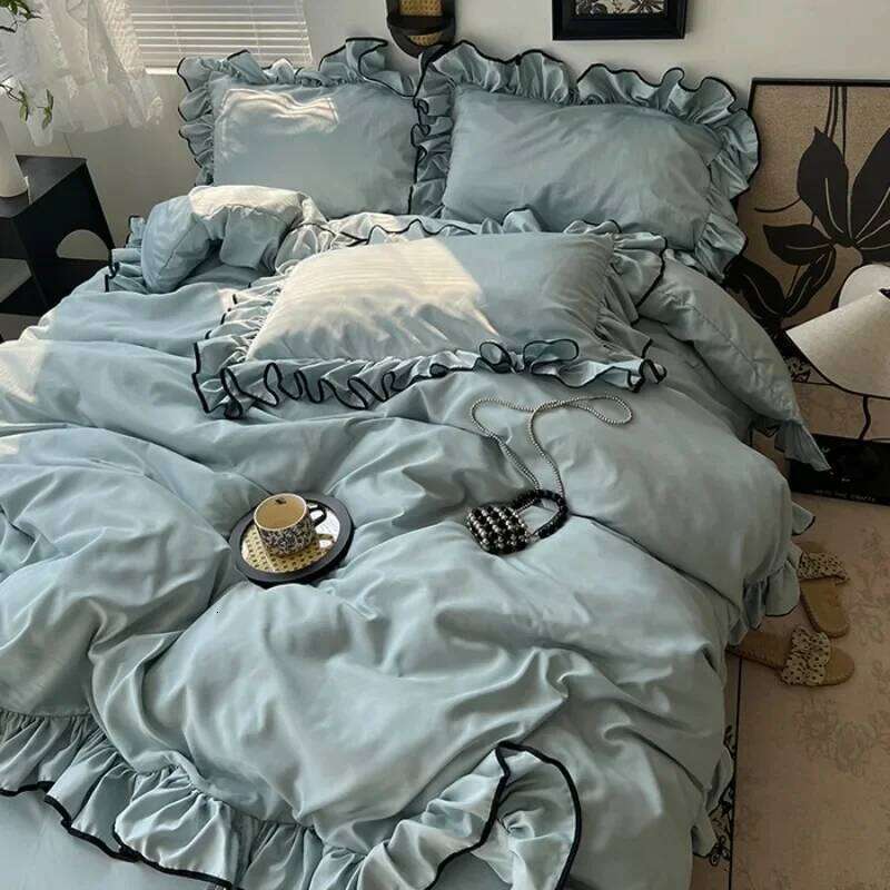 ice Korean large washed silk four-piece set lace mattress cool bed sheet summer bedding H260311