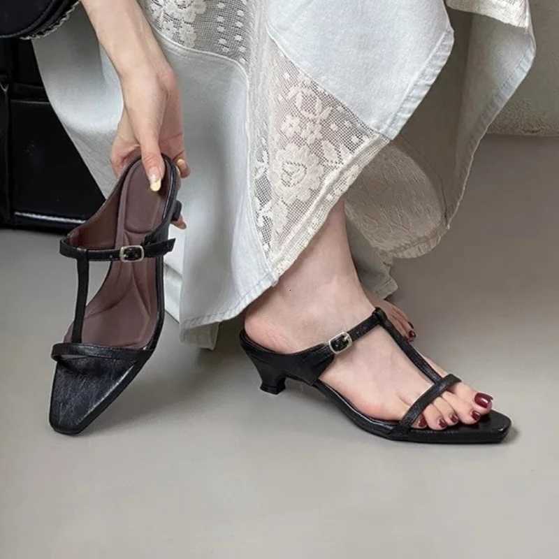 Women High Heels Slippers Square Toe Shoes Sexy Sandals 2025 Summer Open Toe Beach Dress Shoes Woman Pumps Sandalias Mujer K260311