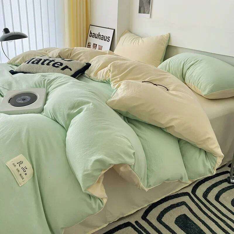 Home Furniture New super soft washed cotton bed four-piece set Class A double-layer gauze sheets and quilt cover dormitory four- H260311