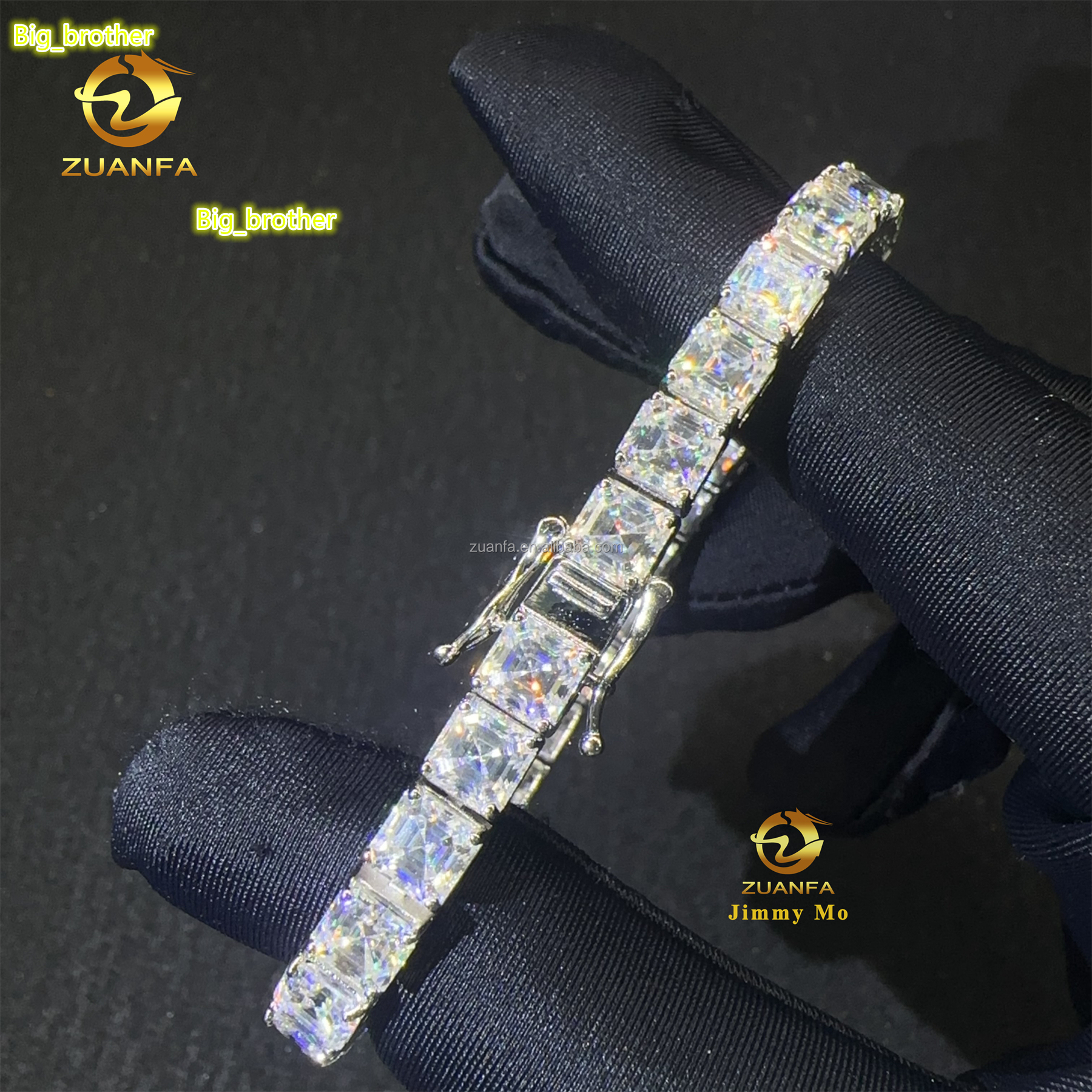 Pass Diamond Tester Fashion Luxury 925 Sterling Silver Iced Out Hip Hop Fire Jewelry Moissanite Asscher Cluster Tennis Bracelet