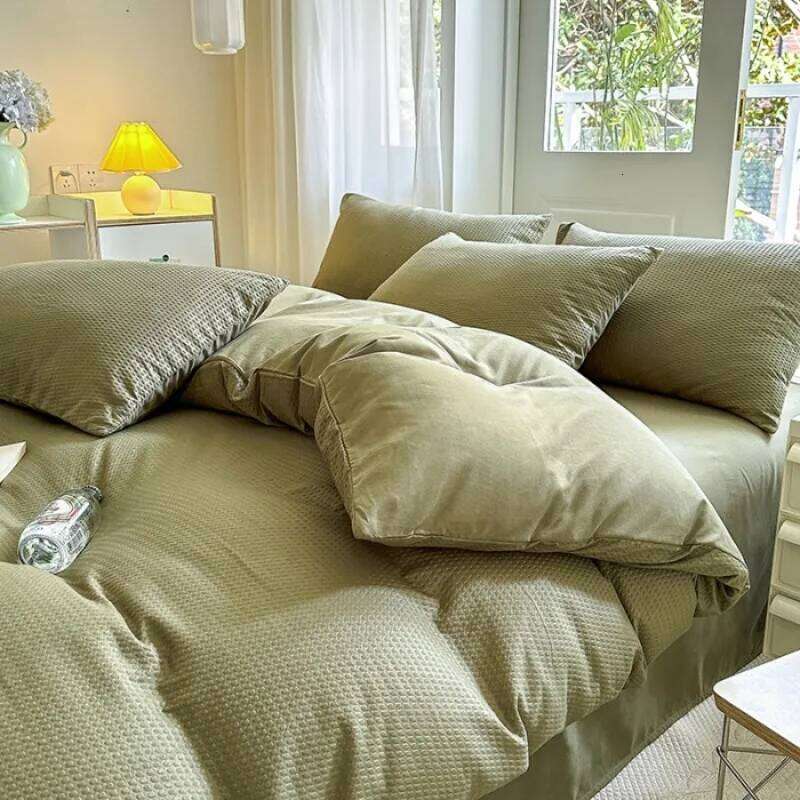 2025 new solid color cloud double spell three-piece set, student dormitory AB version waffle washed cotton four-piece set H260311