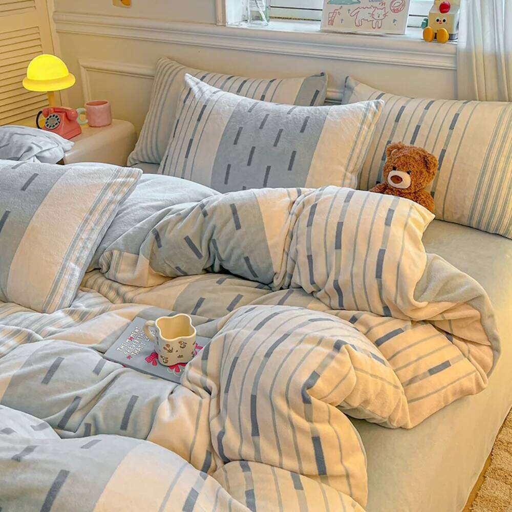 Thickened Class A Milk Velvet Four-Piece Winter Warm Duvet Quilt Cover Bed Sheet Pillowcase Soft Bedding Set H260311