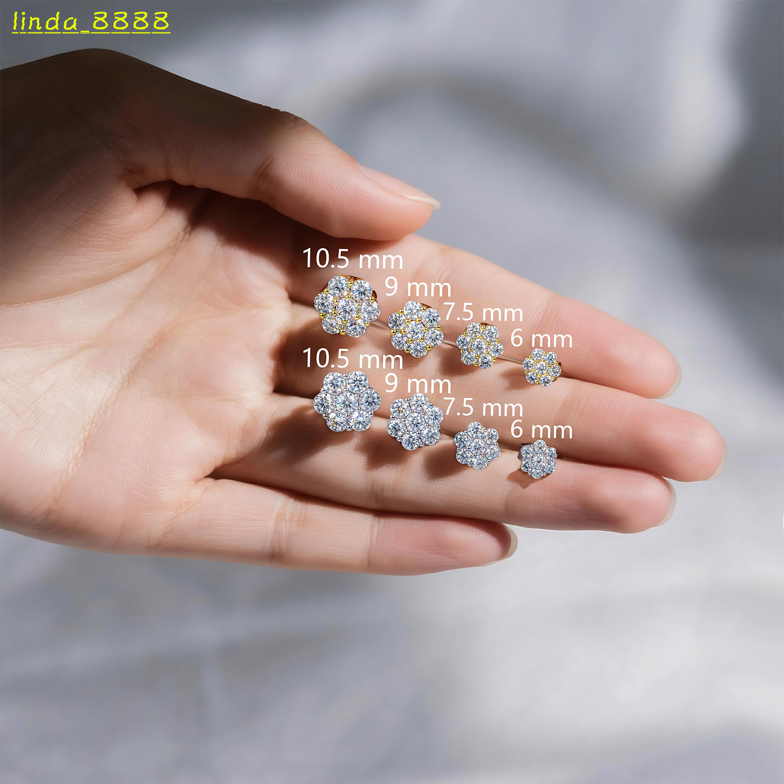 14KT Yellow Gold Plated 925 Sterling Silver GRA VVS Moissanite Lab-Grown Diamond 7 Stone Flower Cluster Earring for Women Men