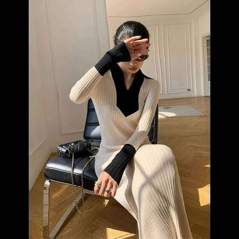 French Knit Women Autumn New Arrival Long-Sleeve Elegant Lady Long Base Sweater Dress Z260311