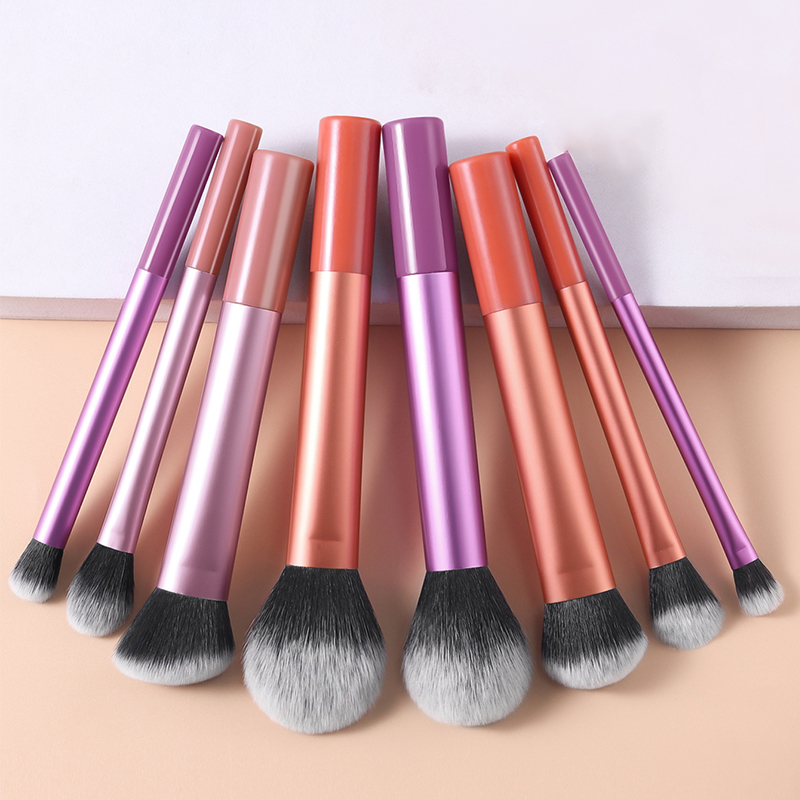 8-piece high-end daily essential makeup brush set, colorful long handles, resin short handles, thick aluminum tubes, soft and skin-friendly synthetic 
