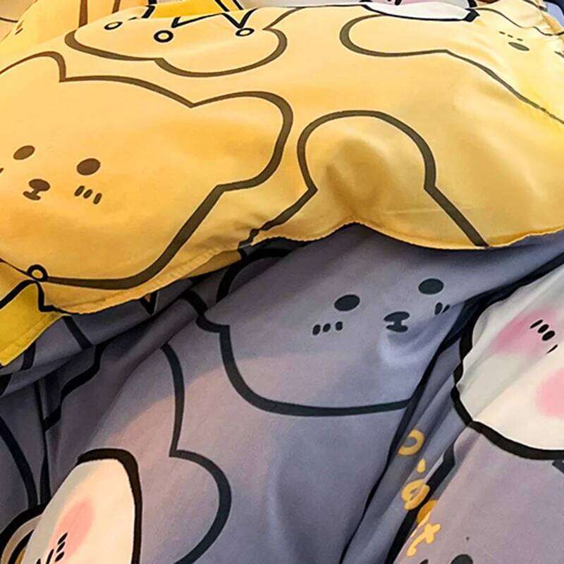 Summer Cartoon Printed Bedding Set Single Double Duvet Cover Kit for Students Adults Brushed Skin-Friendly Breathable Bed Linens H260311