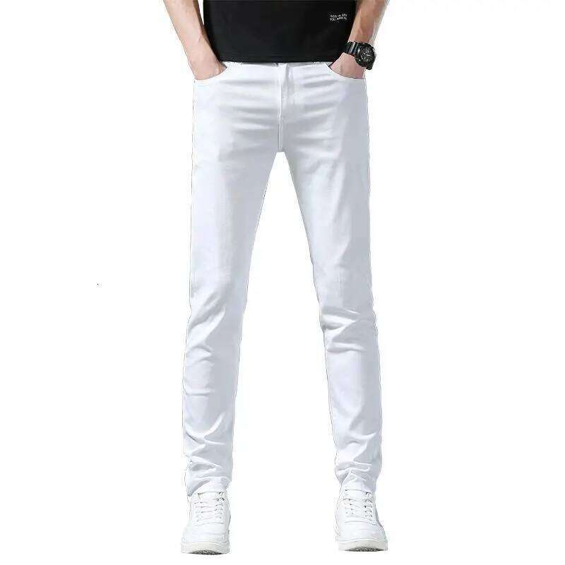 Men White Jeans Fashion Business Casual Classic Style Slim Soft Pure Cotton Trousers Male Brand Advanced Stretch Pants Z260225