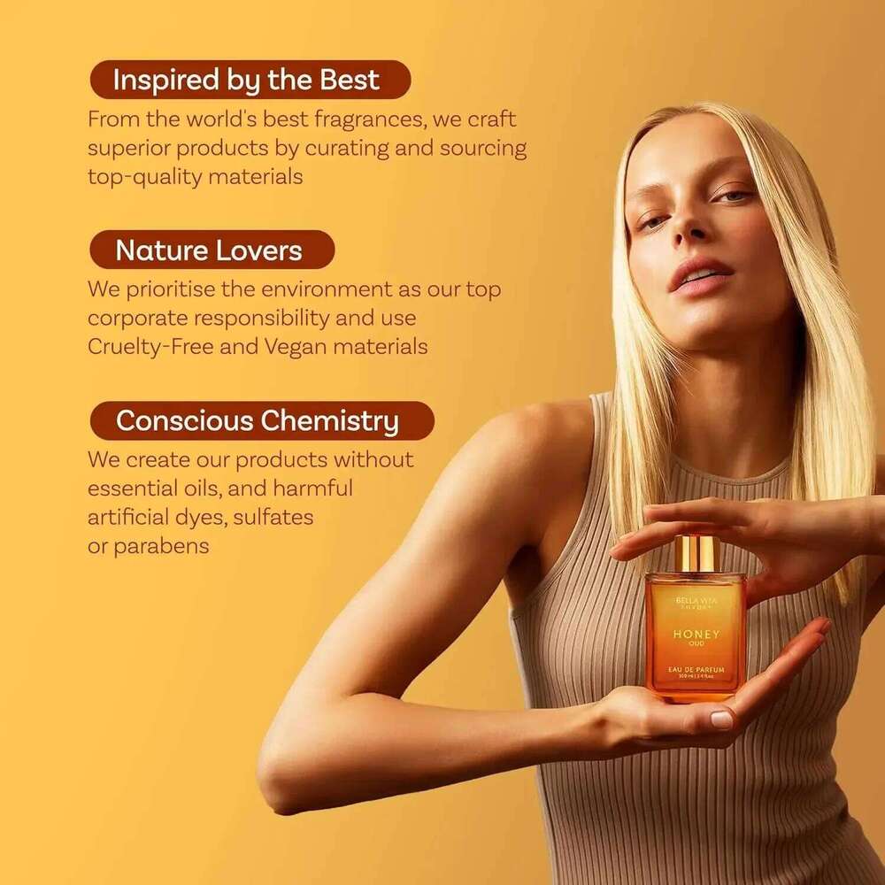 BellaVita Honey Oud EDP 3.4oz Warm Amber Vanilla Perfume, Long Lasting Unisex Scent, Holiday Gift for Christmas Halloween Z260311