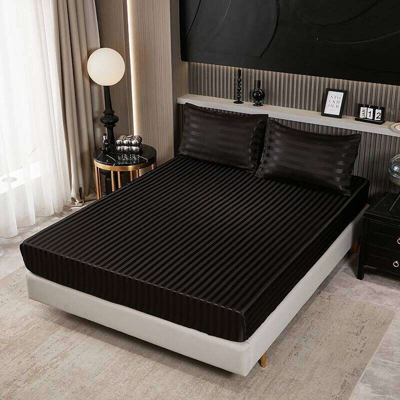 Satin Striped Bed Sheet Silk Soft Mattress Cover With Pillowcase Comfortable And Elegant Bedding H260311 - view 3