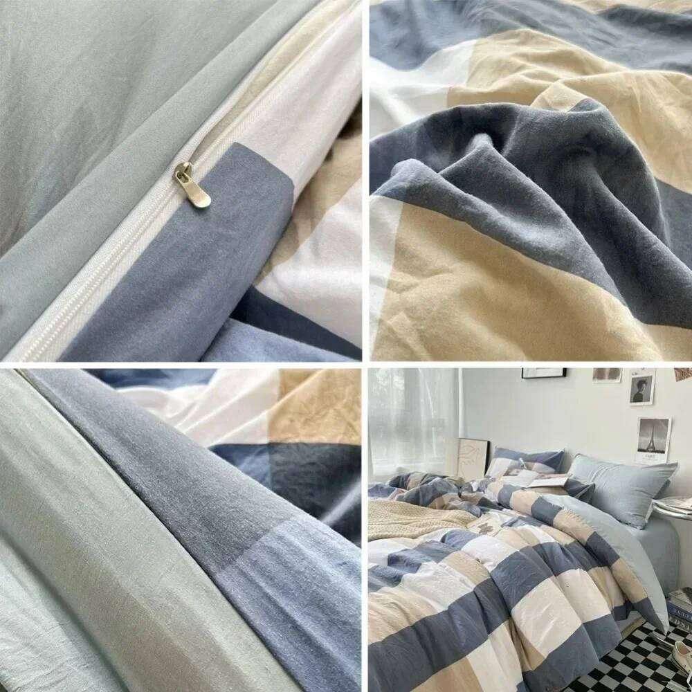 3/4PCS Striped Plaid Duvet Cover with Sheet 2Pillowcases Soft Skin Friendly No Filling Warm Twin Full Queen Size Bedding Set H260311