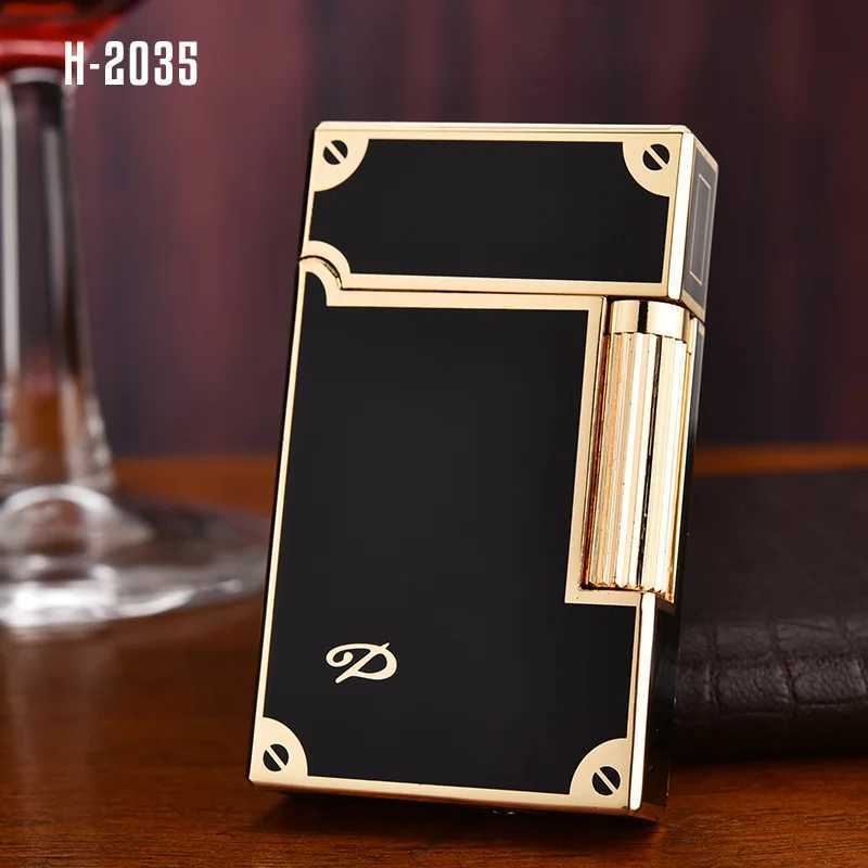 DERUI premium steel-tone side-sliding gas lighter metal grinding wheel classic business men high-end gift butane gas lighter N260311