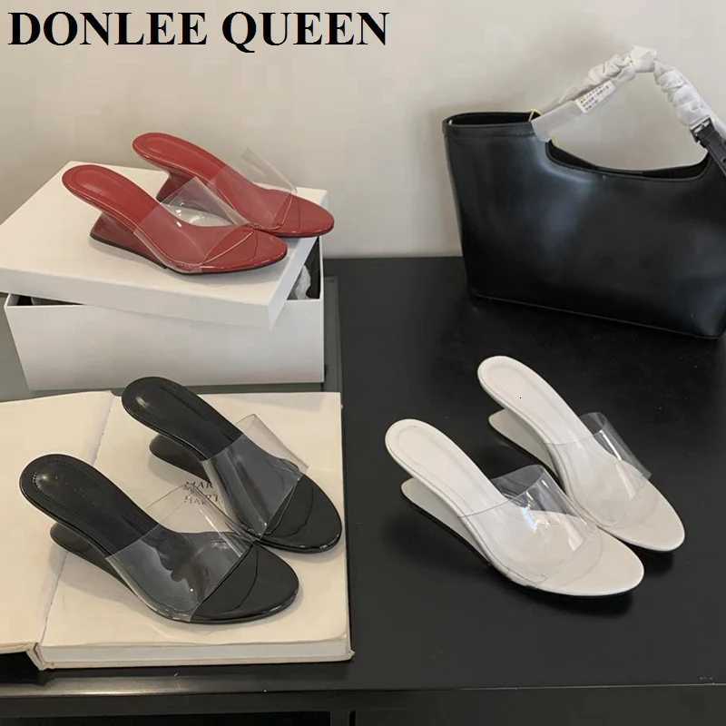 Fashion Transparent Sexy Wedge High Heels Women Summer Shoes Female Sandal Slip On Slide 2025 Elegant Pumps Party Mujer K260311