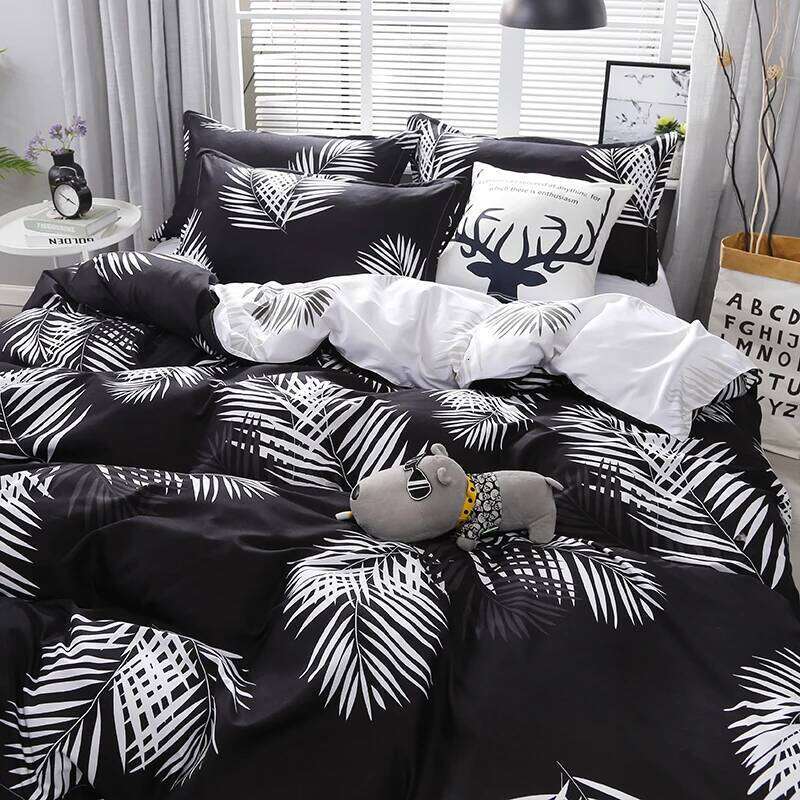 Palm Leaf Comforter Black and White Bedding for Kids Teens Adult Women, Leaves Duvet Covers Reversible Quilt Cover Set H260311 - view 4