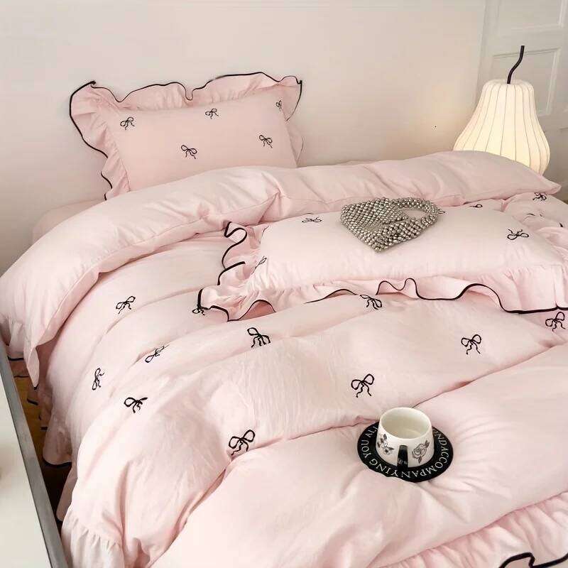Cute Embroidered Including A Quilt Cover and Pillowcases 4pcs Set of Korean Girls' Bedding Bedroom Decoration H260311