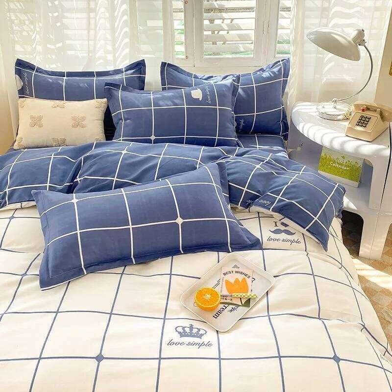 Ins Orange Checkerboard Duvet Cover Flat Sheet Pillowcases Twin Full Double Size Pink Blue Bedding Set Home Decor For Kids Adult H260311