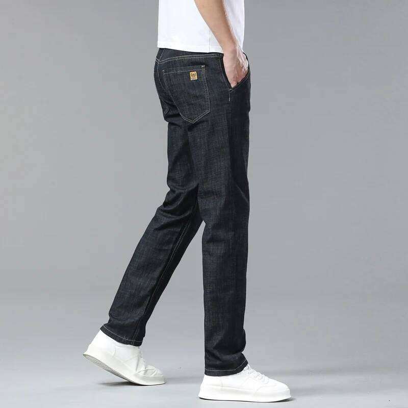 Light Blue Classic Business Casual Cotton Pants Fashion Breathable Denim Elastic Trousers Brand Men's Clothing Straight Jeans Z260225