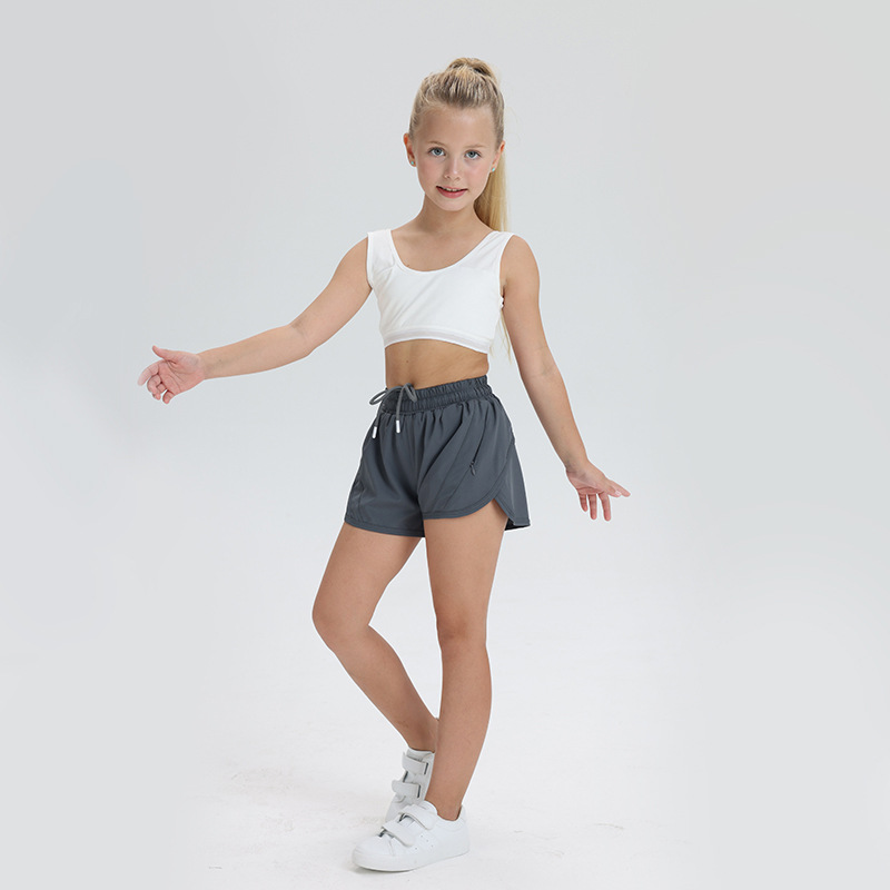 Kids women Yoga Shorts Outfits High Waist Girls Sportswear Lined Fitness Wear Track Shorts Pants Girls Running Elastic Waistband with Pockets