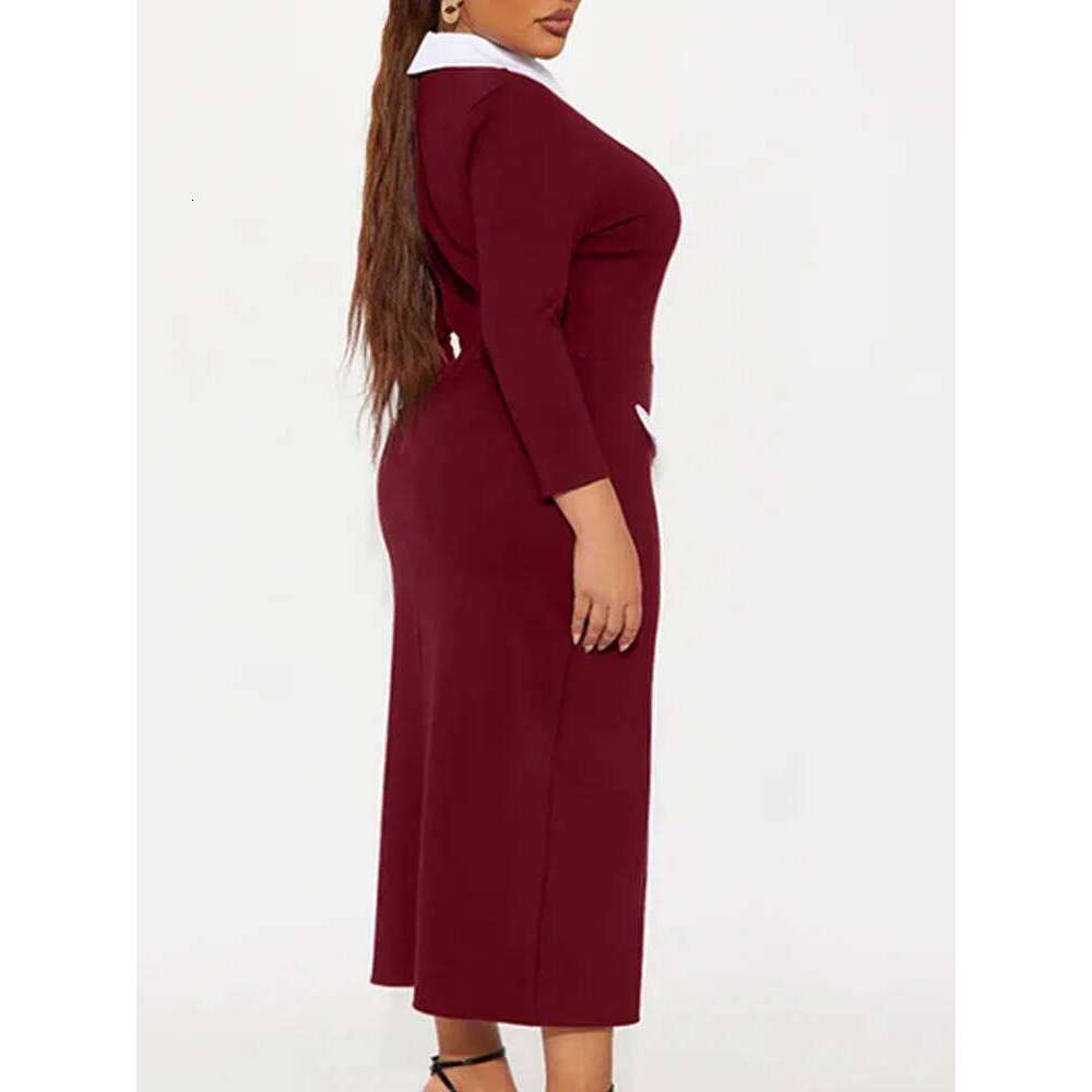 Elegant Fashion Women's Pencil Polo Collar Design Professional Long Sleeved Solid Color Office Lady Dress Z260311