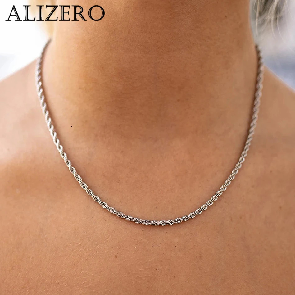 ALIZERO 925 Sterling Silver 4MM Rope Chain Necklaces For Women Men Fashion Hip Hop Party Punk Necklace Jewelry Wholesale 260309