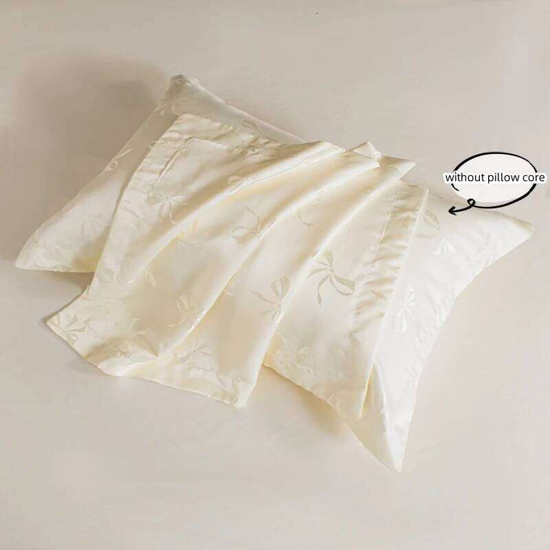 3pcs Cream color Duvet 1*Duvet Cover + 2*Pillowcase, Without Core, bow jacquard Bedding Set H260311