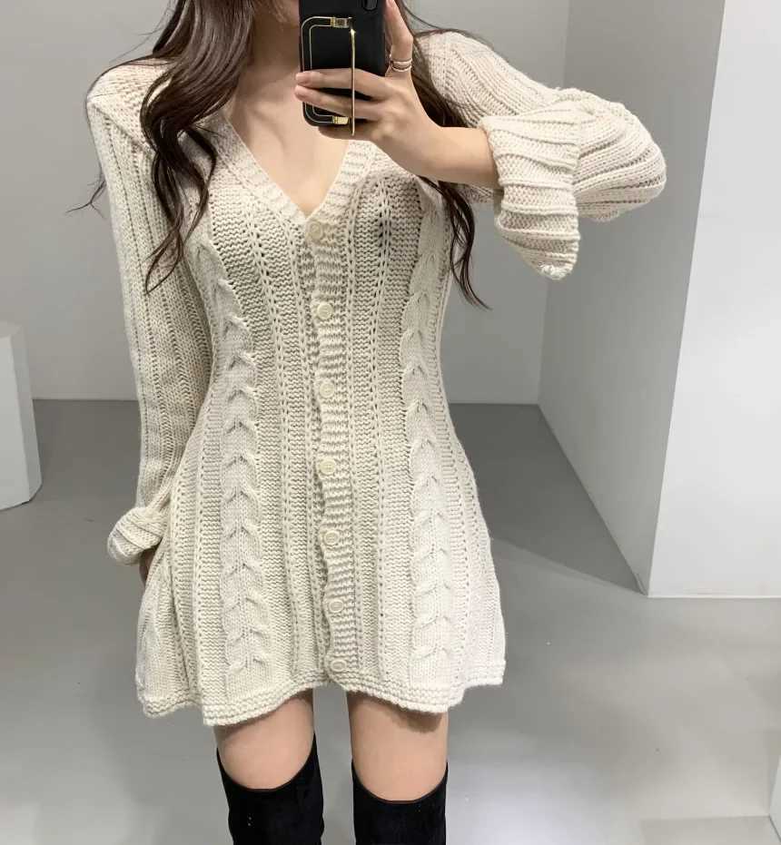 Sweater Dress for Women Long Sleeve Cable Knit Button Down Fitted Mini Dress Teen Fall Winter RETRO 90s Outfit M260311
