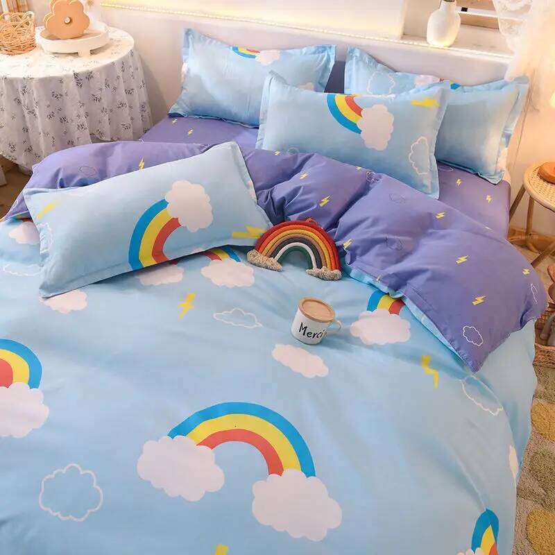 Ins Orange Checkerboard Duvet Cover Flat Sheet Pillowcases Twin Full Double Size Pink Blue Bedding Set Home Decor For Kids Adult H260311