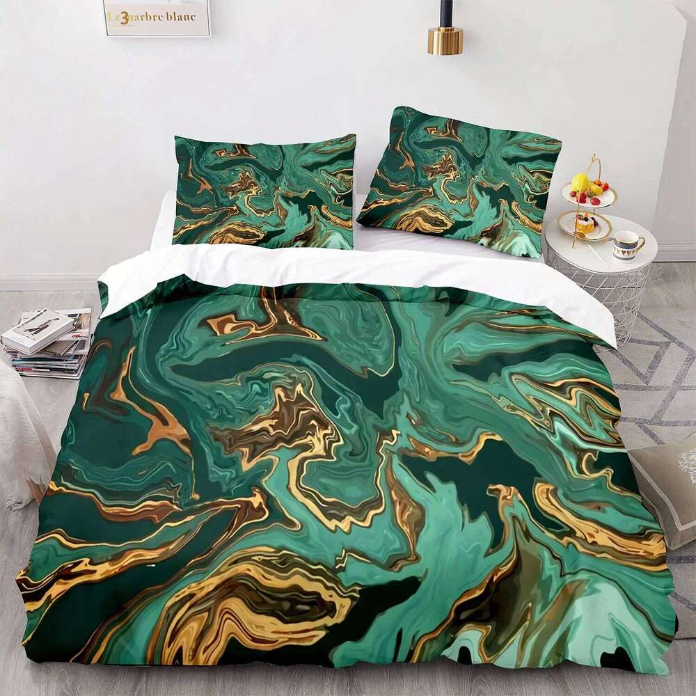 Black Gold Metallic Marble Duvet Cover Queen/King/Full/Twin Size Foil Print Glitter Bedding Set for Teen Boy Girls Men Women H260311