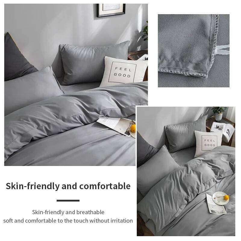 100% Cotton Bedding Set 3Pcs,Duvet Cover,Skin Friendly Breathable,2 Pillowcases,Twin Full Single Double Size,Solid Color H260311