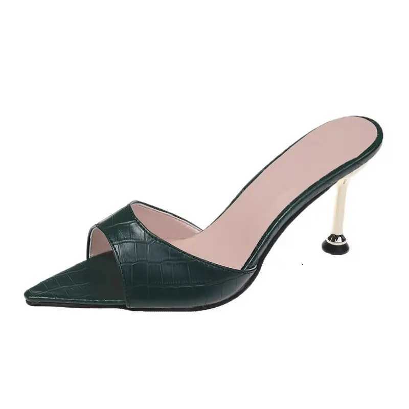 Glamorous Crocodile Texture High Heel Sandals - Chic Slip-On Stilettos with Pointy Peep Toe for Fashion-Forward Parties Banquets K260311